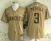 Men's San Diego Padres #3 Jackson Merrill Khaki Pinstripe Limited Stitched Jersey,baseball caps,new era cap wholesale,wholesale hats
